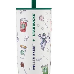 Starbucks Roller Rabbit White Tumbler with Green Lid